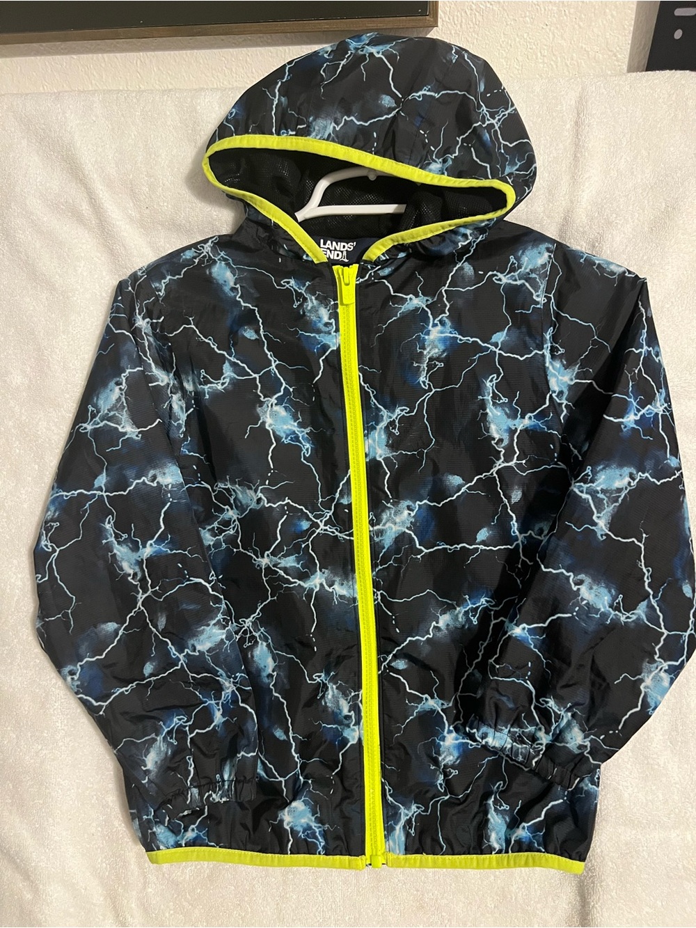 Lands' End Black Mesh Hooded Jacket with Neon Yellow Trim